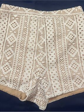 Endless Rose White Crochet Lace High-Waist Lounge Shorts with Nude Lining